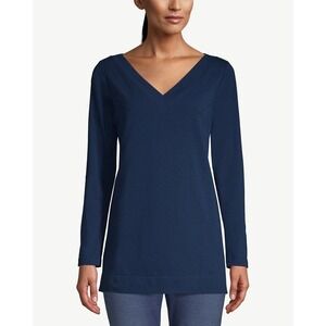 Chicos Zenergy Women's Long Sleeve Double V Neck Pullover Tunic Top Size L Blue